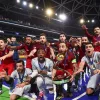 Celebração do campeonato da europa de futsal por portugal