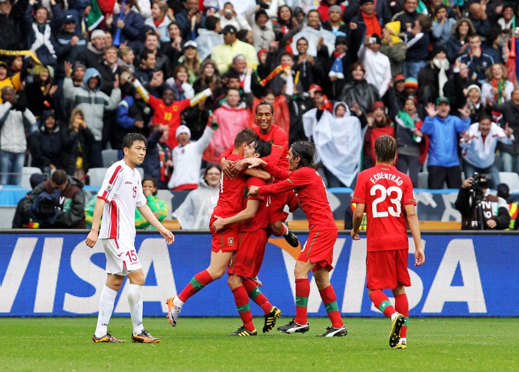 festejos de portugal na goleada de Portugal à Coreia do Norte no Mundial de Futebol de 2010