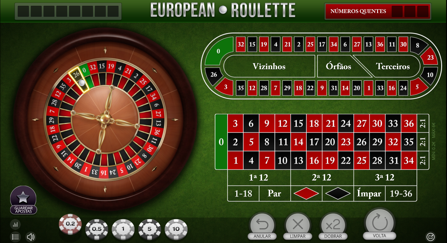 roleta europeia do casino online bwin