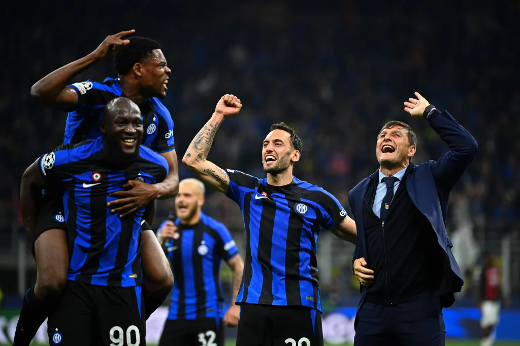 festejos do Inter de Milão após passar à final da Champions League de 2022/23